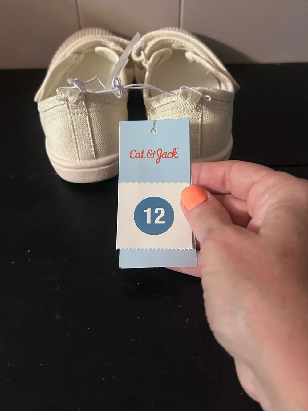 Cat & Jack Girls Mary Jane Shoes Size 12 Ivory Canvas Hook Loop NWT Toddler